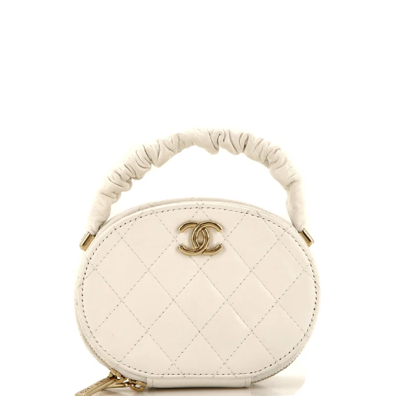 Stylish Christian Dior shoulder bags with a tassel - adorned zipperCC Ruched Oval Top Handle Quilted Lambskin Mini