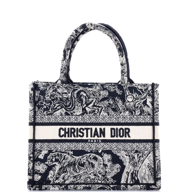 Christian Dior tote bags with a printed Dior logo on the frontBook Tote Embroidered Canvas Small