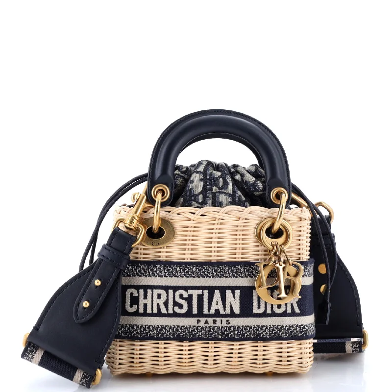 Christian Dior tote bags with a double - handle and shoulder - strap optionLady Dior Bag Wicker and Oblique Canvas Mini