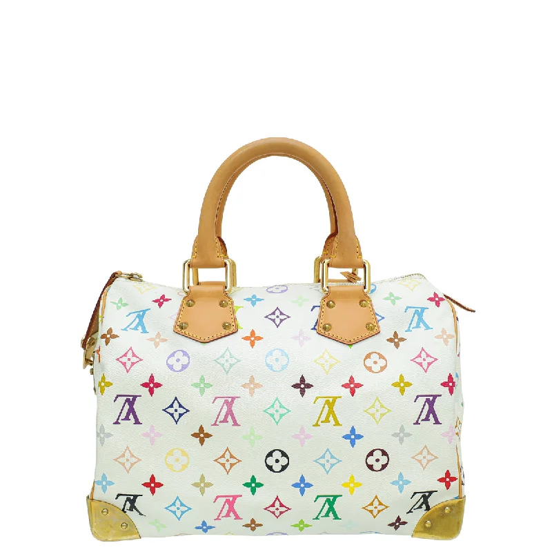 Ladies Louis Vuitton shoulder bags with a magnetic - closure flap for easeLouis Vuitton Monogram White Multicolor Speedy 30 Bag