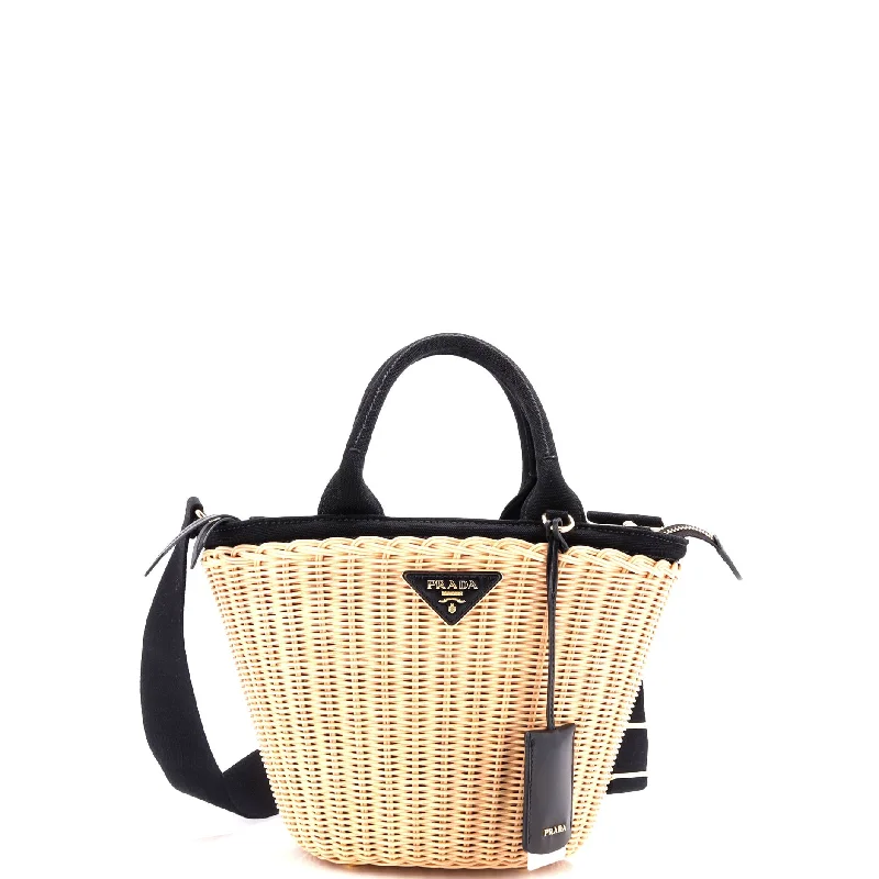 Christian Dior bags with a side - pocket for holding a water bottleConvertible Basket Bag Wicker with Canvas Small