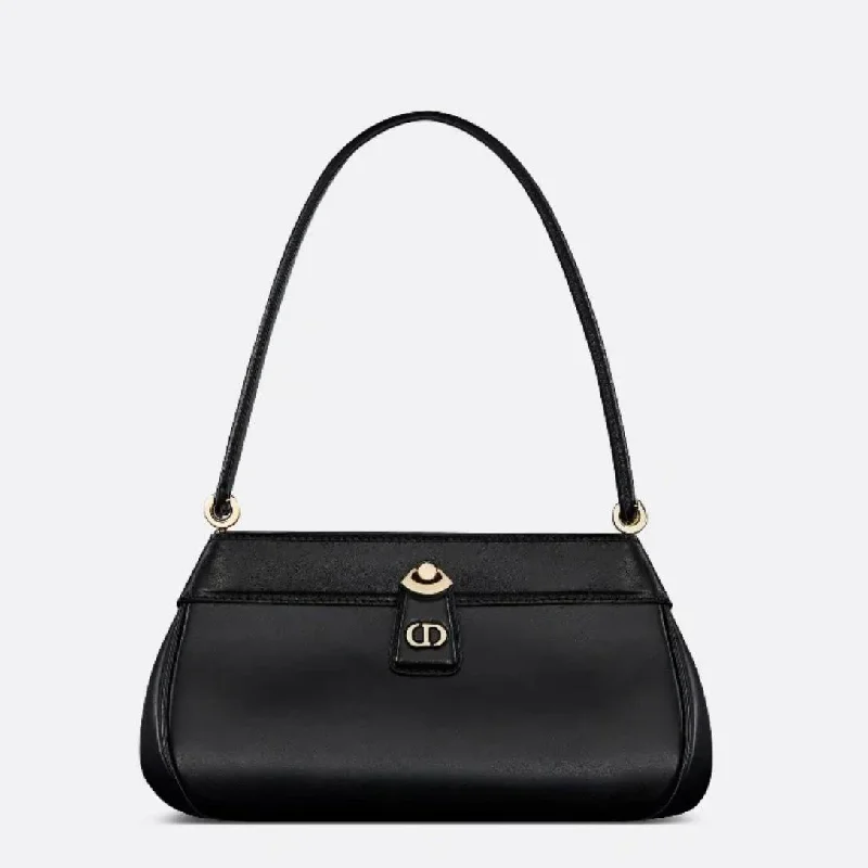 Christian Dior handbags with a back - pocket for quick storageSMALL DIOR KEY BAG BOX CALFSKIN BLACK