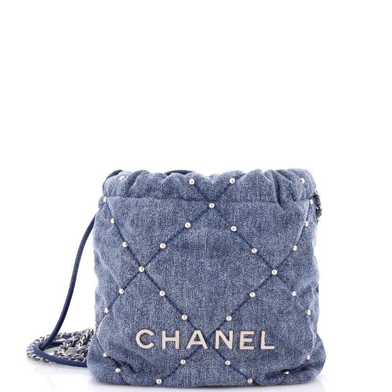 High - fashion Christian Dior bags with a geometric pattern22 Chain Hobo Quilted Studded Denim Mini