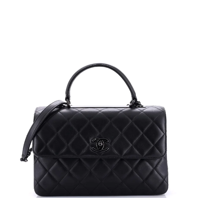 Christian Dior handbags with a back - pocket for quick storageSo Black Trendy CC Top Handle Bag Quilted Lambskin Small