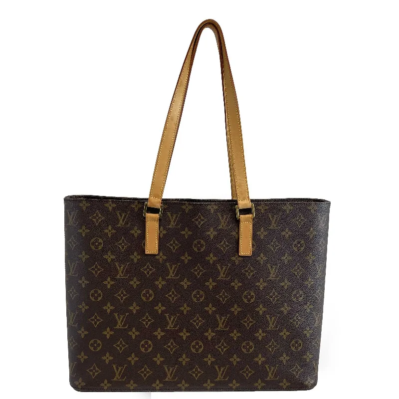 Louis Vuitton Petite Malle bags with a hard - shell structure for uniquenessLOUIS VUITTON Luco Monogram Canvas Tote Handbag Brown