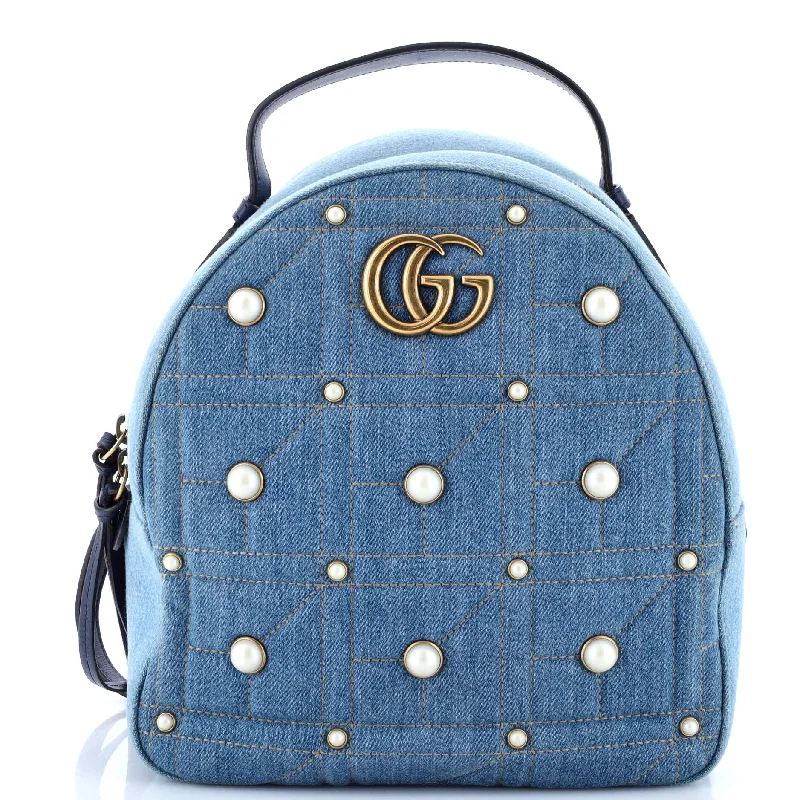 Christian Dior bags with a quilted pattern and gold - toned hardwarePearly GG Marmont Backpack Embellished Matelasse Denim Small