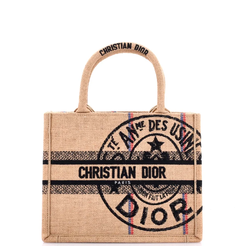 Christian Dior bags with a zip - top closure and multiple compartmentsBook Tote Embroidered Jute Canvas Small