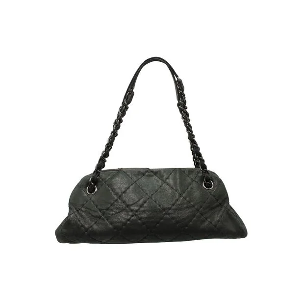 Chanel Black Handbag for Business MeetingsCHANEL Just Mademoiselle Mini Bowler Bag in Iridescent Black Leather