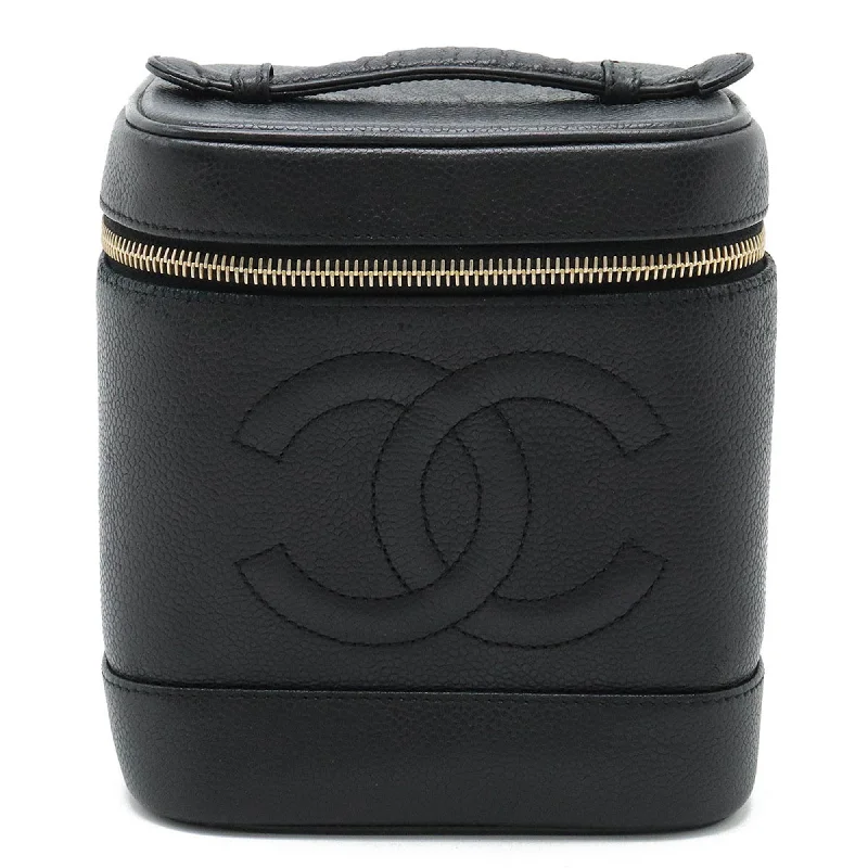 Chanel New Arrival Handbag with Gold HardwareCHANEL Coco Mark Vanity Bag Handbag Pouch Caviar Skin Leather Black A01998