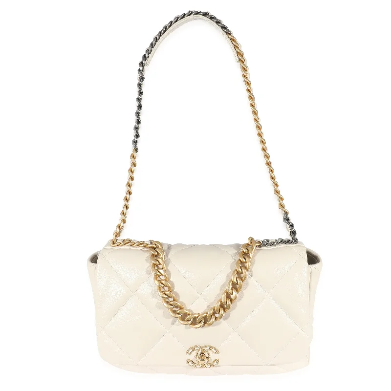 Chanel Classic Flap Bag for Evening PartyCHANEL Ivory Shiny Quilted Lambskin Maxi 19 Flap Bag