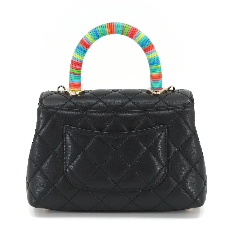 Chanel Designer Handbag with Unique DesignCHANEL here handle matelasse 2way hand shoulder bag leather black rainbow AS2215 Matelasse Bag