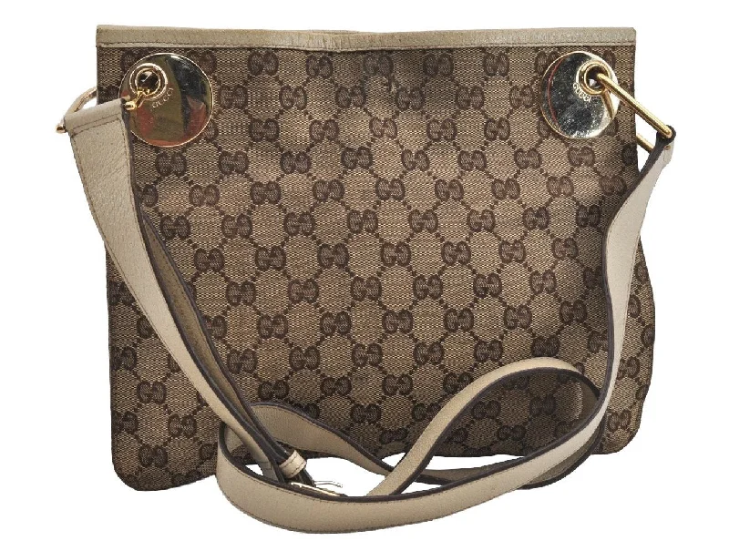 Women Gucci Sylvie bags with a monogram - embossed leatherAuthentic GUCCI Eclipse Shoulder Cross Bag GG Canvas Leather 120841 Brown 2135I