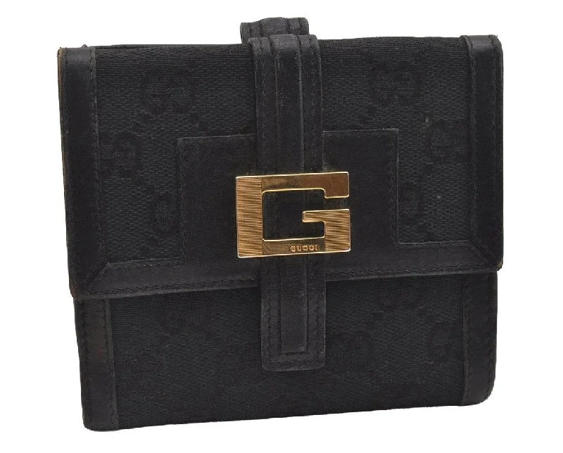 Gucci handbags for women with a beaded trimAuthentic GUCCI Vintage Bifold Wallet Purse GG Canvas Leather Black 2407I