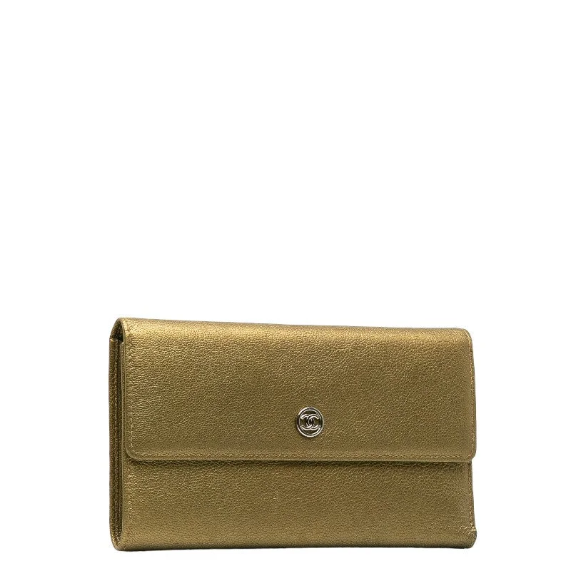 Chanel New Arrival Handbag with Gold HardwareChanel Cocomark Three Folded Wallet Long Wallet Metal Curry Leather  CHANEL