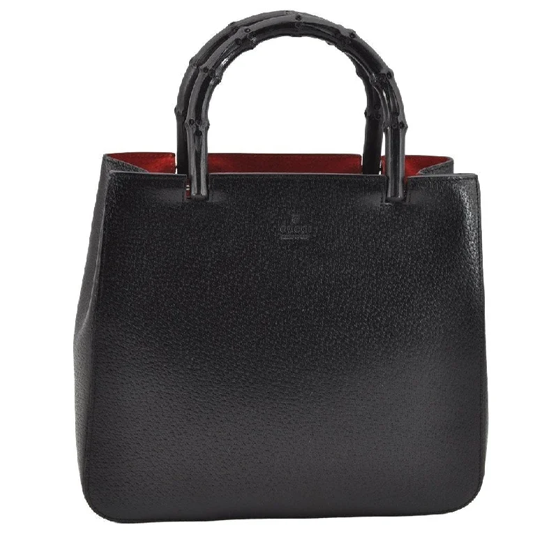 Gucci tote bags for women with a spacious interiorAuthentic GUCCI Bamboo Vintage Hand Bag Purse Leather 0021061 Black 2568I