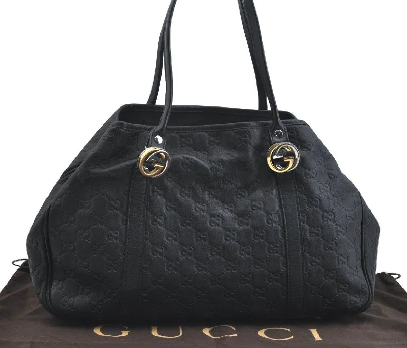 Women Gucci Sylvie bags with a leather - wrapped handleAuthentic GUCCI Guccissima Twins Shoulder Tote Bag GG Leather 232957 Black 2396I