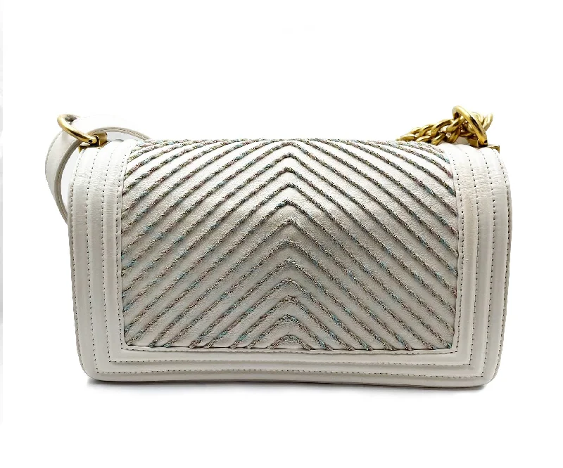 Chanel Chain Strap Handbag for Everyday UseCHANEL Ivory Boy Pink Stitching Chevron Crossbody Bag