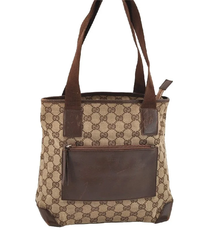 Gucci handbags for women with a patent - leather finishAuthentic GUCCI Vintage Shoulder Tote Bag GG Canvas Leather 0190402 Brown 2150I