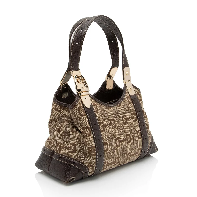 Gucci tote bags for women with a printed Gucci logoGucci Horsebit Canvas Shoulder Bag (t8v4XG)