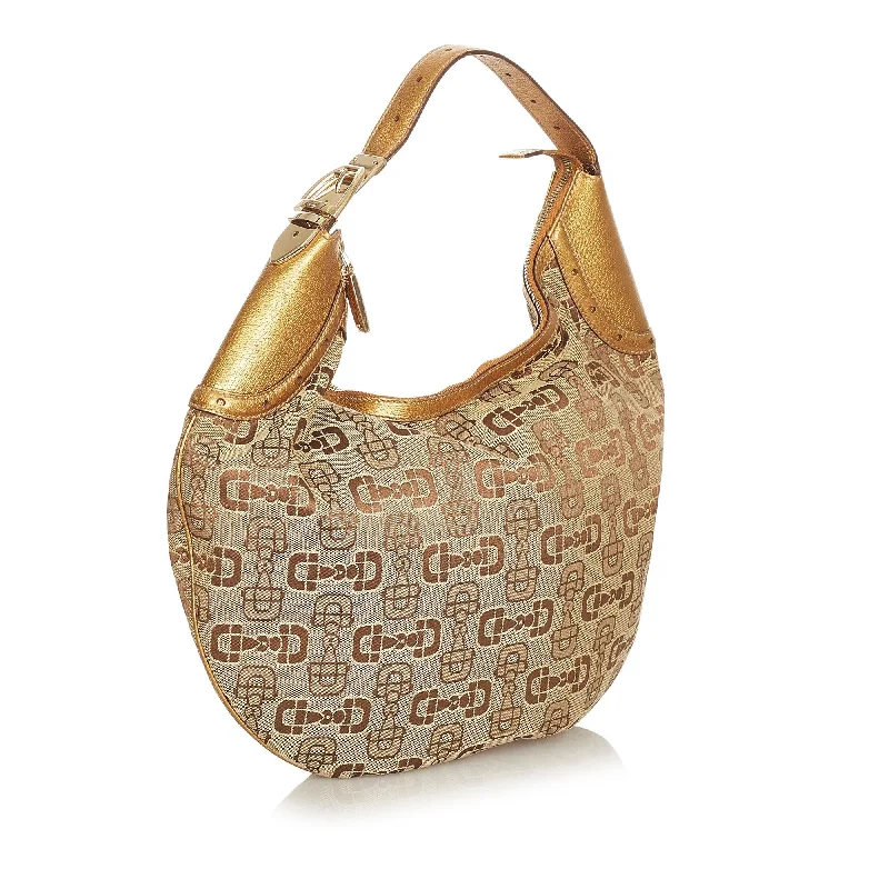 Women Gucci bags with a zippered interior pocketGucci Horsebit Canvas Hobo Bag (25298)