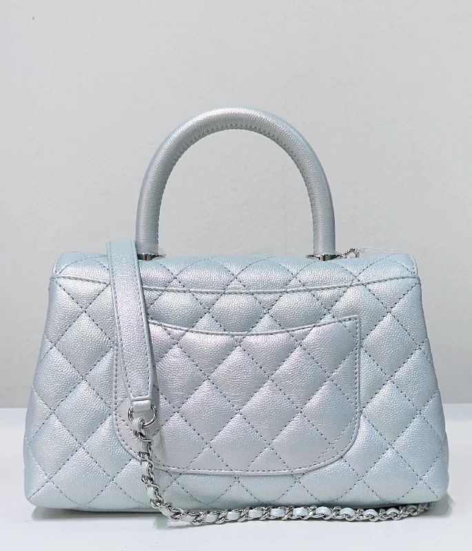 Chanel Small Crossbody Bag for TravelCHANEL Iridescent Caviar Quilted Mini Coco Handle Flap Light Blue